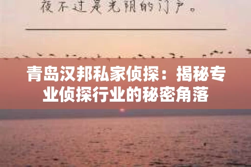 青岛汉邦私家侦探：揭秘专业侦探行业的秘密角落