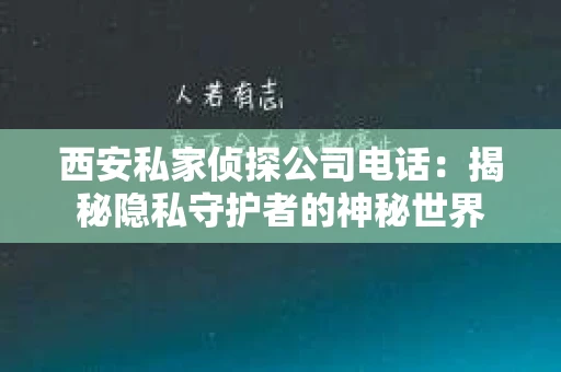 西安私家侦探公司电话：揭秘隐私守护者的神秘世界